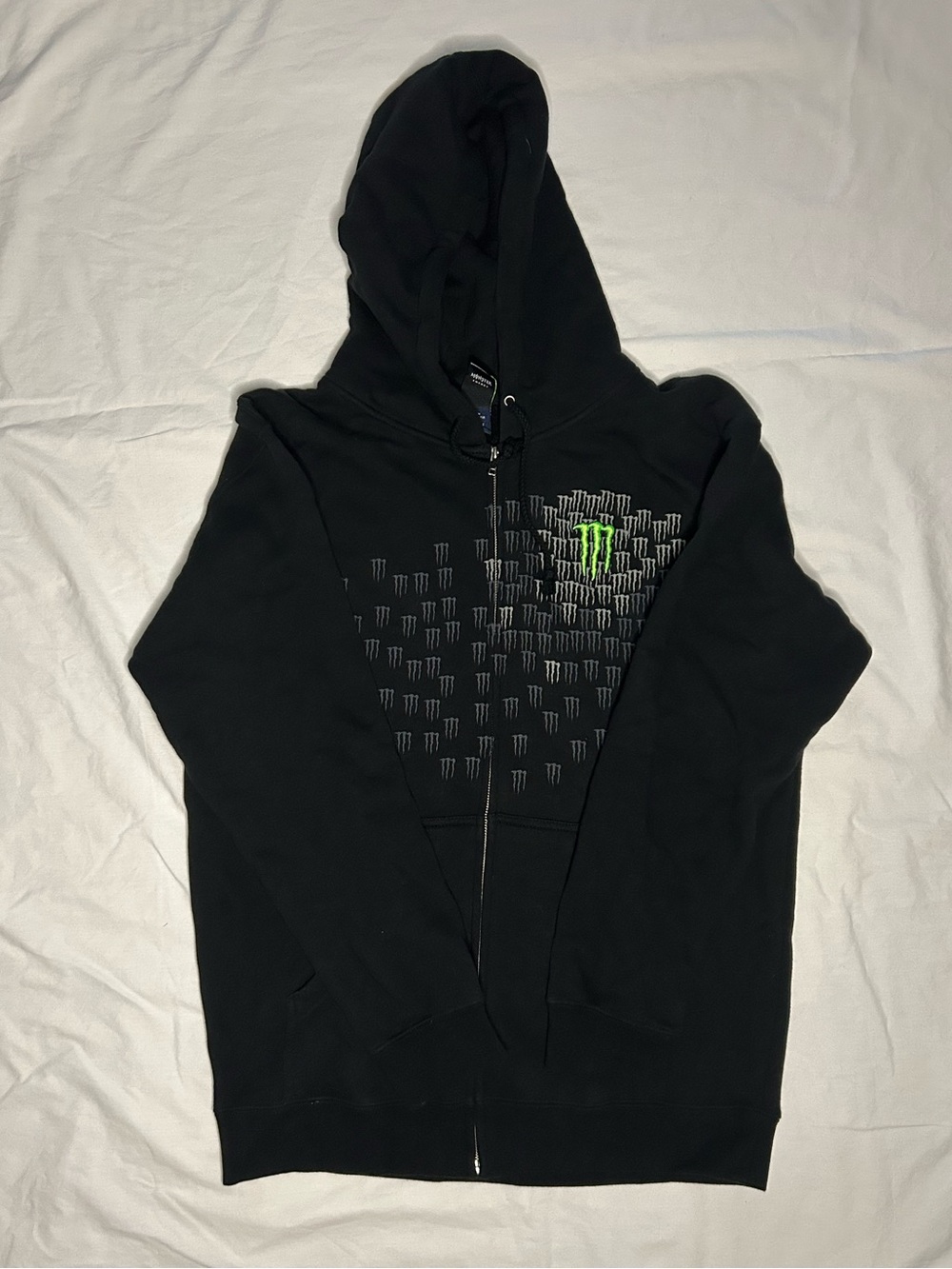 Monster Energy Black Zip-Up Hoodie with Green Logo
